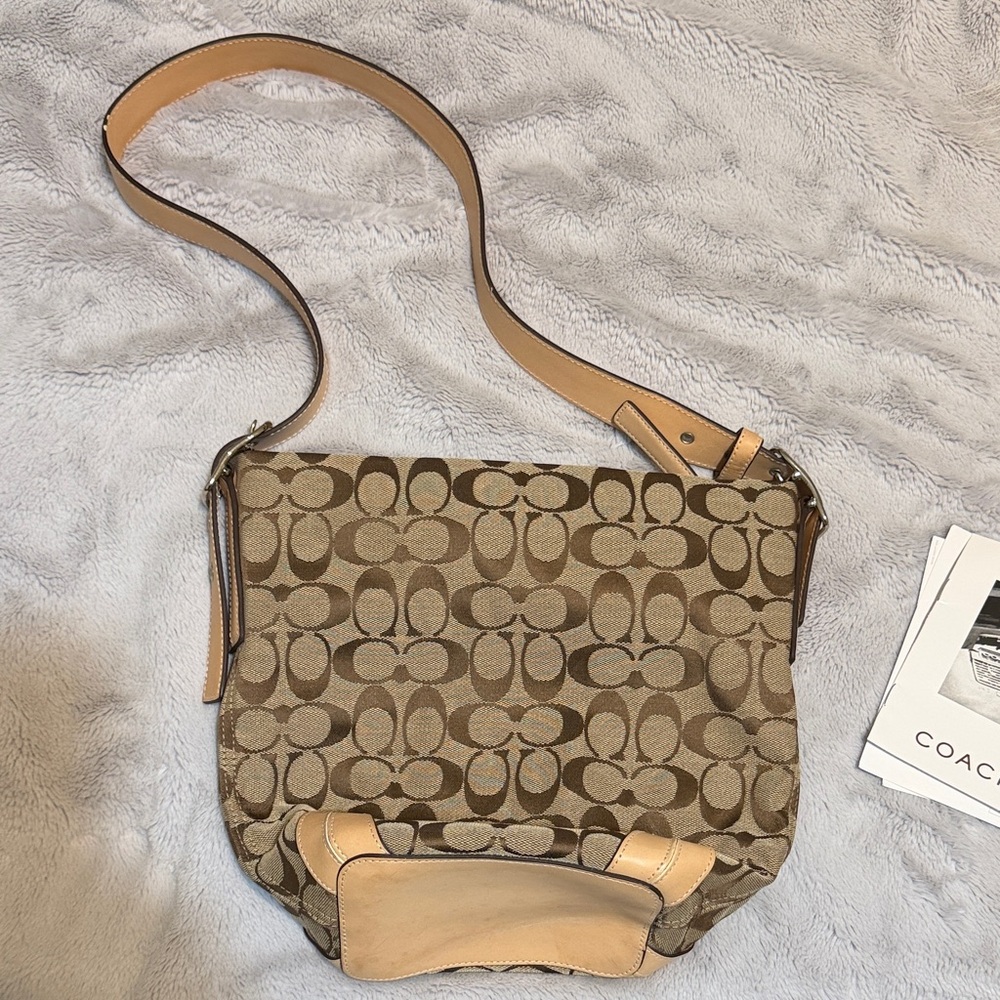 Coach Beige and Brown Signature Crossbody Bag